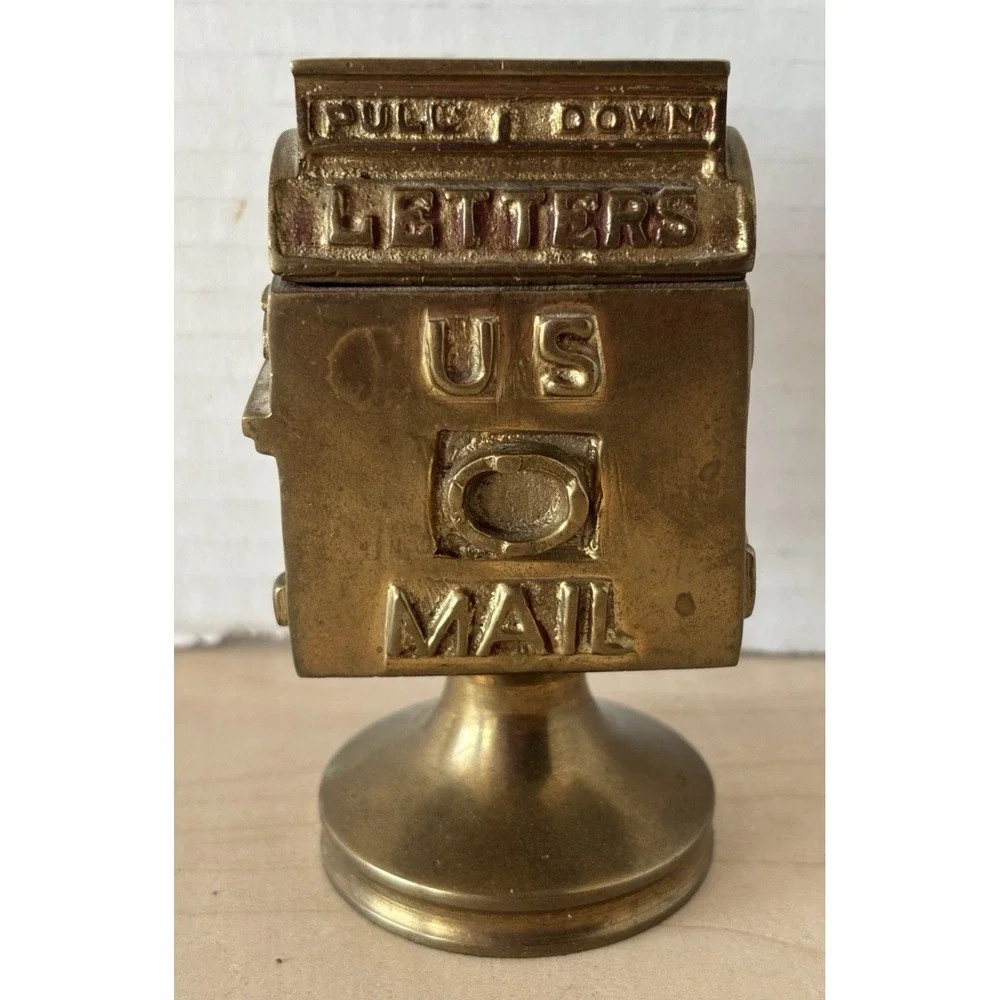 Vintage Solid Brass Mail Box Trinket Box US Mail 4
